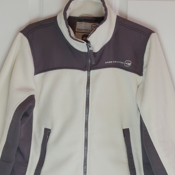 Women's Sz M Free Country Fleece Jacket Gray and Winter White Pockets zipup - Picture 5 of 7